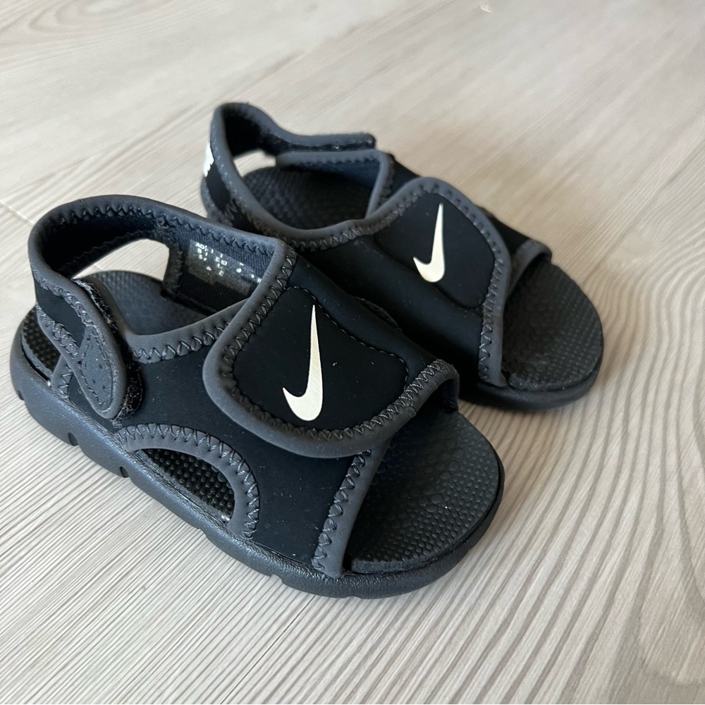 Nike Kids Black Sandals with White Swoosh